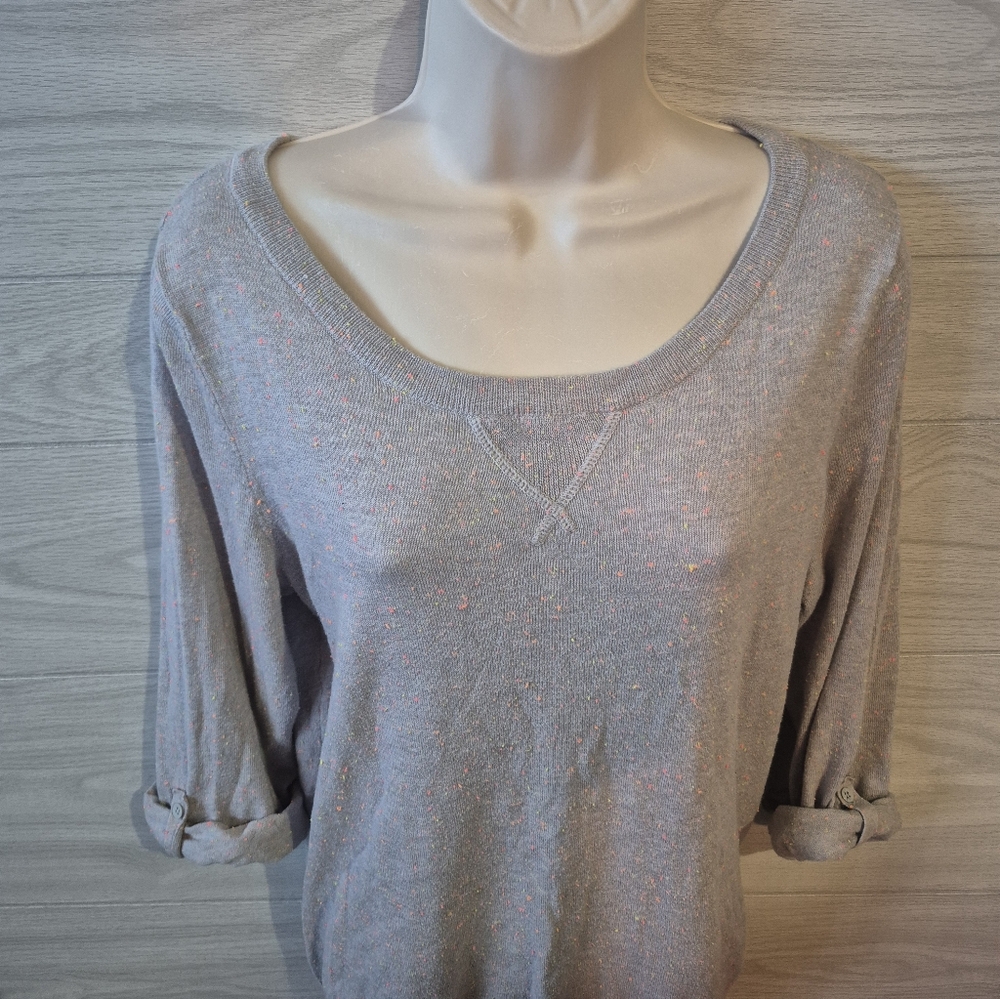 Old Navy Knit Top Women's Size Large Gray with Neon Speckled Confetti Flecks